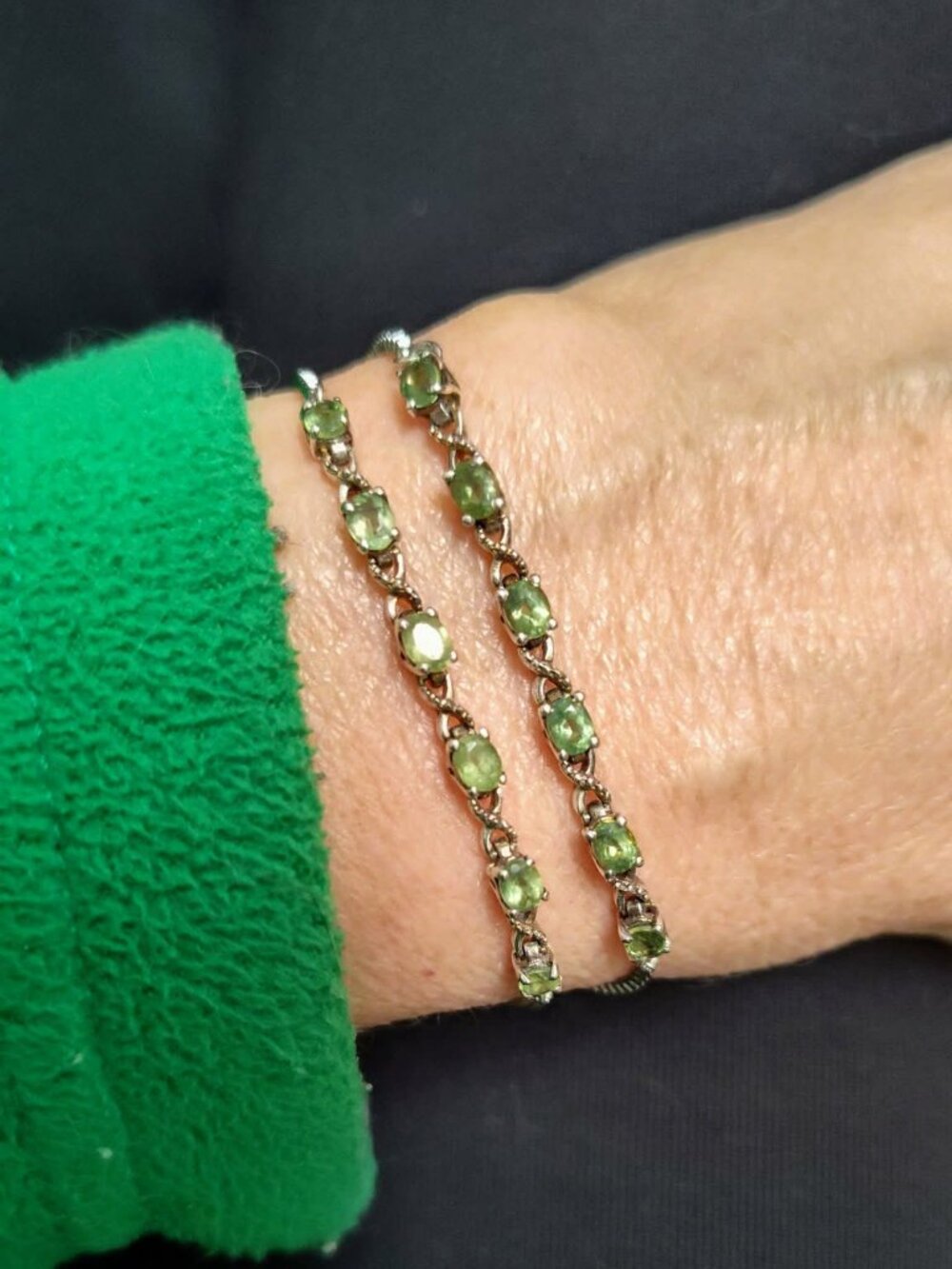 Set of 2 Peridot stone bolo bracelets